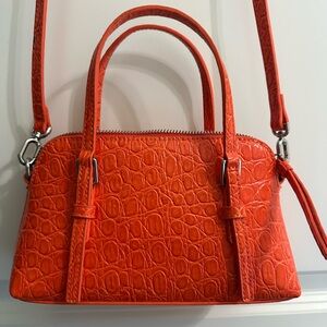 Orange Crocodile-Embossed Handbag